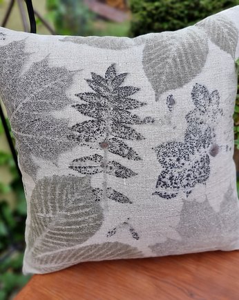 Lniana eko poszewka na poduszkę z wzorem liści, HERBE DESIGN