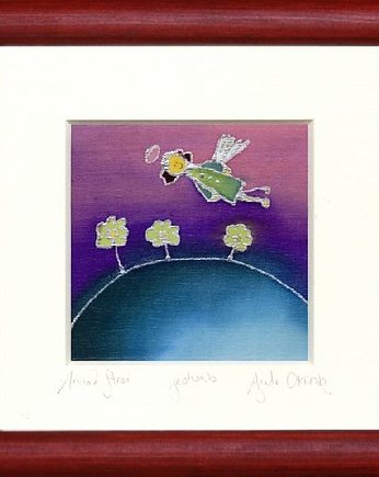 Anioł stróż - miniatura jedwabna, jedwabie agaty
