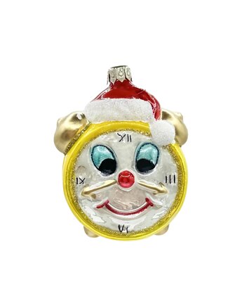 Bombka choinkowa: Zegar z czapką Mikołaja: żółty, Syn Bombkarza