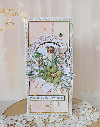 Kartka, pamiątka na chrzest, roczek, narodziny "PeachBabyGirl" GOTOWY, Lulaczkowo