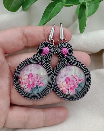 Kolczyki soutache orchidea, kolczyki klipsy storczyk, Soutacheria