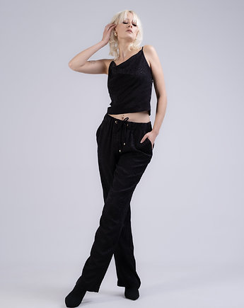Komplet żakardowy spodnie i top czarny, Magdalena Mól