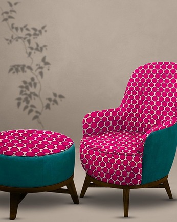 Fotel  i podnóżek Vito Rosa, tapicerowany, unikatowy, Flamingos