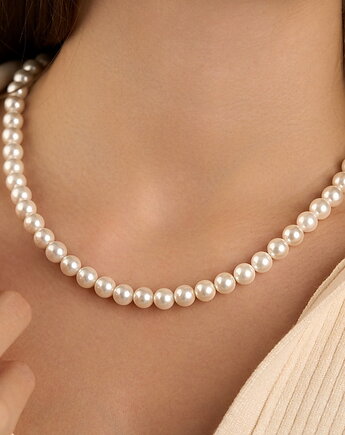 Naszyjnik z białych pereł 10mm oraz srebra 925 pozłacanego, Coccola JEWELLERY