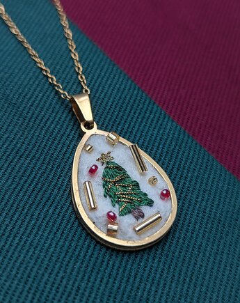 Naszyjnik świąteczna choinka - unikat, Papaya