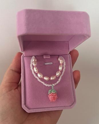Zestaw naszyjników naszyjnik z perłami oraz z koralików z plecioną malinką, Juicy Beads