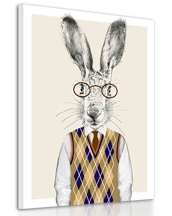 OBRAZ NA PŁÓTNIE -  Pan Królik w swetrze 60x80cm 02189, NOWdeco