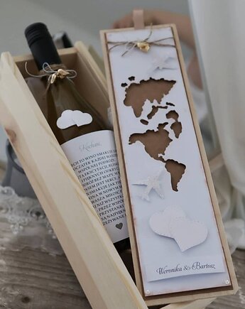Personalizowana skrzynka na wino dla Pary Młodej z imionami i życzeniami, Osobiste Prezenty