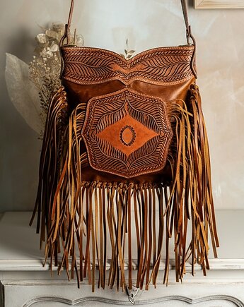 Torebka skórzana ręcznie robiona z frędzlami Vellore, SempreArte
