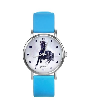 Zegarek  mały - Czarny koń - silikonowy, niebieski, yenoo