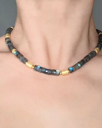 Pozłacany naszyjnik z labradorytem - premium, Studio Gazela