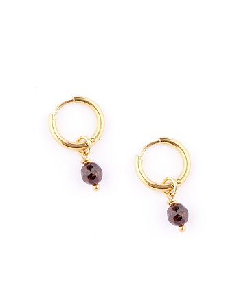 Bordowy Granat - kolczyki koła z pozłacanej stali szlachetnej, Kulka Bransoletki