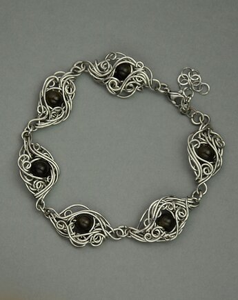 Bransoletka regulowana obsydian złocisty wire wrapping, Agata Rozanska