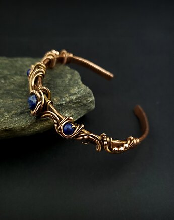 Miedziana bransoleta mankietowa z lapis lazuli, Blue Pearl Art