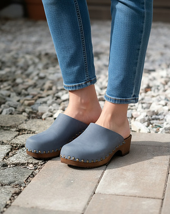 Drewniaki klasyczne z ćwiekami ze skóry i drewna, MKclogs