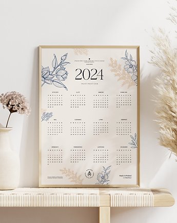 Elegancki kalendarz ścienny GARDEN FLOWERS 2024 z cytatem motywacyjnym, PaperDesk