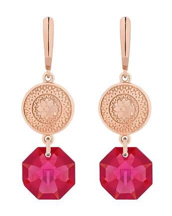 Długie kolczyki z różowego złota z medalionami i kryształami SWAROVSKI, SOTHO
