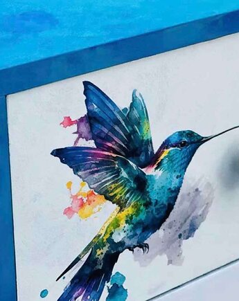 Szafka nocna z kolibrem, pojedynczy egzemplarz, na zamówienie, Monique Art
