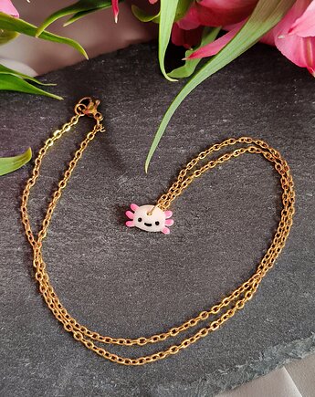 Naszyjnik z aksolotlem, kolorowa biżuteria kawaii z uroczym zwierzęciem, Dary Rusałki