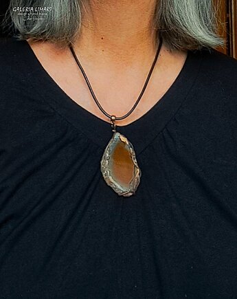 Wisior z agatem brazylijskim w pięknej kolorystyce Handmade trafiony prezent, Galeria Limart