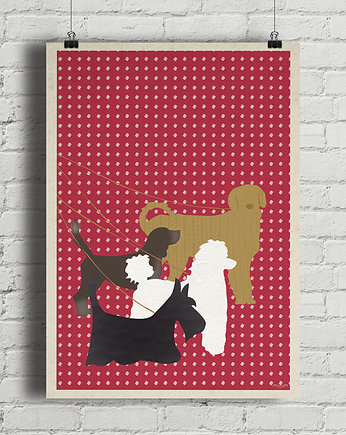 Psy na spacerze - plakat fine art, minimalmill