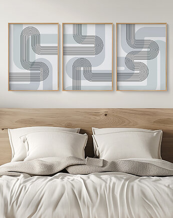 Zestaw 3  geometrycznych plakatów liniowych, do salonu, sypialni., Grawisfera