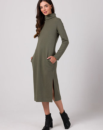 Sukienka z półgolfem-khaki(B-274), Be