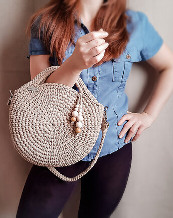 Okrągła torebka ze sznurka - kartonowa (ciepły beż), Damariz