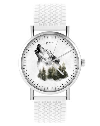 Zegarek - Wilk - silikonowy, biały, yenoo