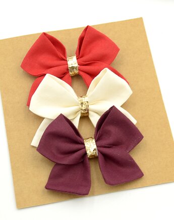 Spinki do włosów dla dziewczynki 3 szt czerwona ecru bordowa burgundowa, FairyBows