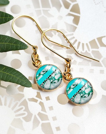 MARBLE AZURE 24K złotem wiszące kolczyki ze szkłem artystycznym, silvella