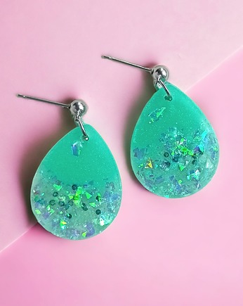 UNIKATOWE kolczyki : syrenka : mięta : kolekcja MERMAID, kaktusia