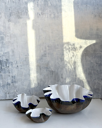 Komplet ręcznie lepione misy ceramiczne Kobalt i Imbir, Joanna Serafin design
