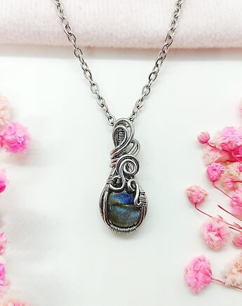 Naszyjnik Labradoryt Mini stal chirurgiczna wisiorek handmade, byNostawen