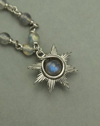 Naszyjnik słoneczko kolorowe labradoryty wire wrapping słońce, Agata Rozanska