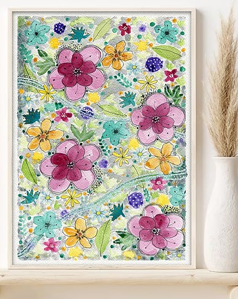 Sale! Oryginalna akwarela. Kolorowe kwiaty  A4, Malgorzata Domanska