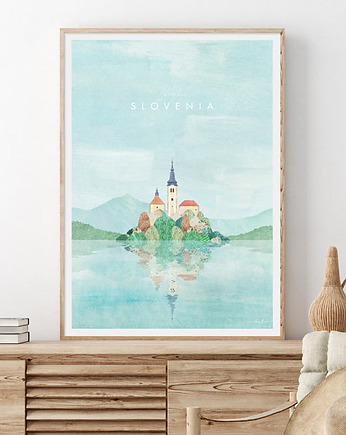 Jezioro Bled Słowenia - vintage plakat art giclee, minimalmill