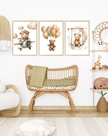 Plakaty Misie, Samolot, Balony, Plakaty Na Ścianę Dla Dzieci 3 szt, Magnetyczne Studio