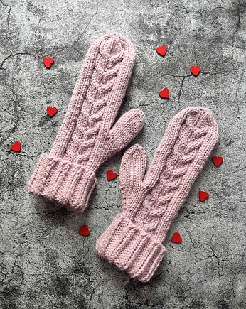 Zimowe wełniane rękawiczki pudrowy róż, Made by Jaga