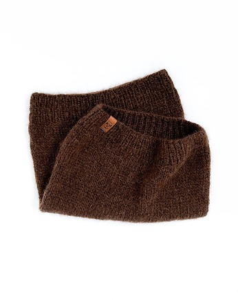 Elegancki brązowy szalik typu komin z wełny alpaki, Holy Alpaca Knit