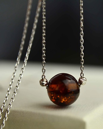 Białe złoto naszyjnik z koniakowym bursztynem pr. 585