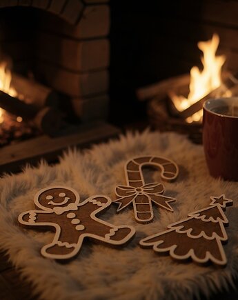 ZESTAW PIERNIKOWYCH rekwizytów do zdjęć ozdoba na Święta Bożego Narodzenia, STREET WOOD