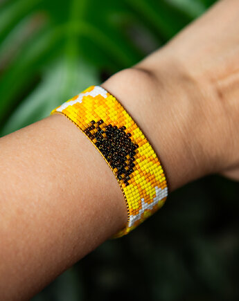 Bransoletka SUNFLOWERS - słoneczniki - koraliki Miyuki, Greenmoon Handmade