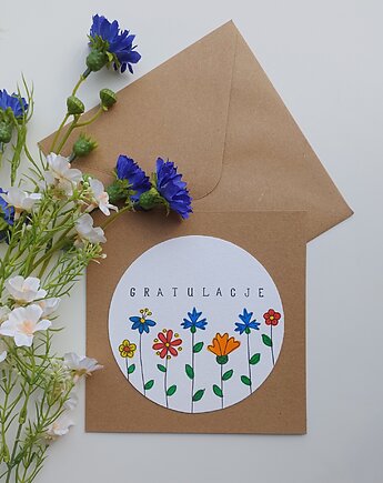 Kartka Gratulacje, wzory kociewskie, 15x15 cm., decotyw