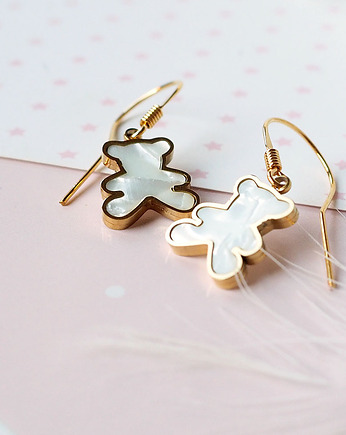 KOLCZYKI MISIE perłowe złote bigle 24 k idealne jako uniwersalny prezent, Chodelska Art Studio