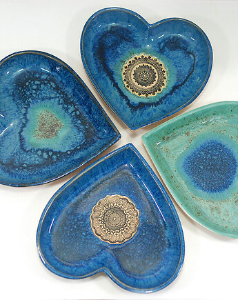 Ceramiczne serce z mandalą - misa na biżuterię, drobiazgi, świecę, 10FingersArt