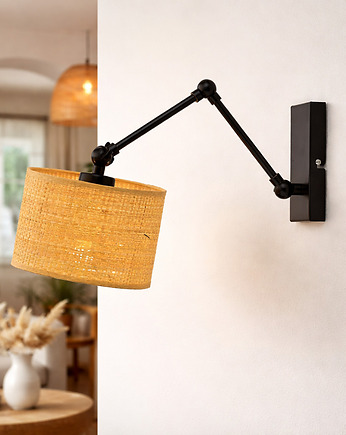 Kinkiet z regulowanym ramieniem do czytania z rattanowym kloszem TULON BOHO, LYSNE