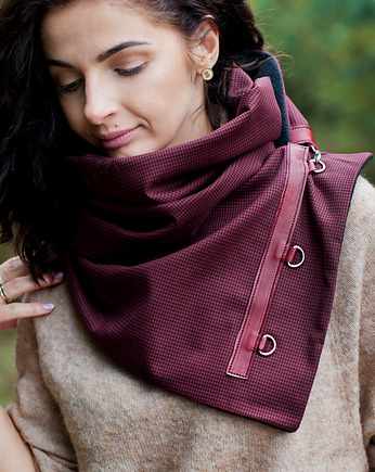 Ciepły szal komin- burgundowy bordowy pepitka, Green Sheep