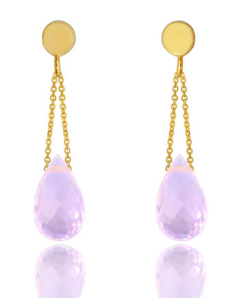 Earrings Kwarc Różowy Krople złoto 585, Brazi Druse Jewelry