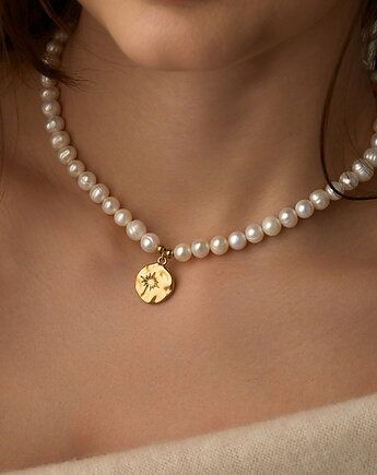 Naszyjnik perły naturalne- stal szlachetna pozłacana, Coccola JEWELLERY